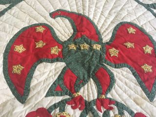 Vintage Paragon American Glory Applique Quilt in Red,  Green,  & Yellow circa 1961 5