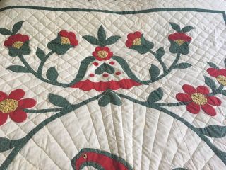 Vintage Paragon American Glory Applique Quilt in Red,  Green,  & Yellow circa 1961 7