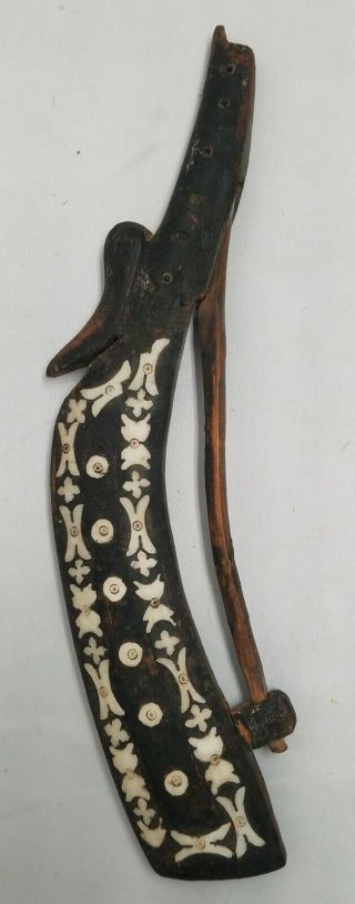 Antique Inlaid Wood Gun Powder Horn - Afghanistan Mazari Sharif Gunpowder