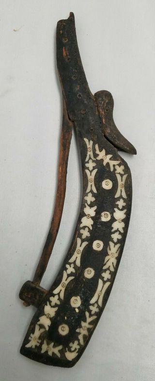 Antique Inlaid Wood Gun Powder Horn - Afghanistan Mazari Sharif Gunpowder 2