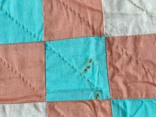 Peach & Green c 1930s Irish Chain QUILT Vintage Mennonite 82 x 82 5