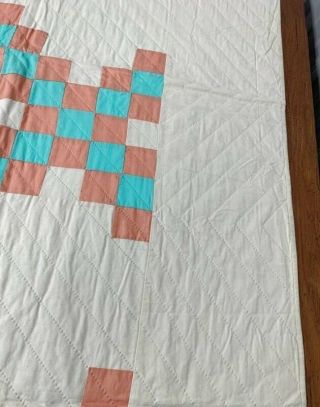 Peach & Green c 1930s Irish Chain QUILT Vintage Mennonite 82 x 82 7