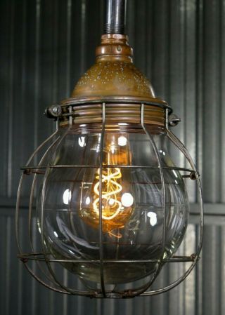 Vtg 1930s Benjamin Copper Explosion Proof Light W/ Cage Old Industrial Factory