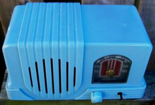 BABY BLUE ART DECO ADDISON TUBE RADIO CATALIN PLASKON BAKELITE 1940s FINE 3