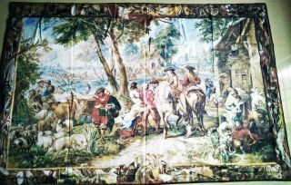 Antique 19c Aubusson Style French Printtapestry Big Size 59 " ×87 " (cm150×220)