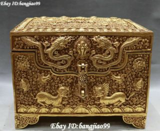 Tibet Silver Gold Gilt Garuda Bird Eagle Buddha Dragon Kylin Treasures Box Chest