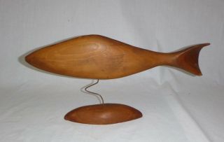 Vtg Mid Century Modern Carved Teak Wood Atomic Fish Sculpture 15 " L