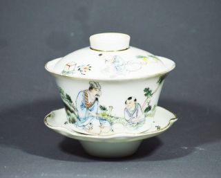 ANTIQUE CHINESE FAMILLE ROSE PORCELAIN TEA CUP POT QING DYNASTY CALLIGRAPHY 2