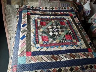 Large Old Vintage Silk Patchwork Quilt.  Has Issues.  Victorian Or Earlier.