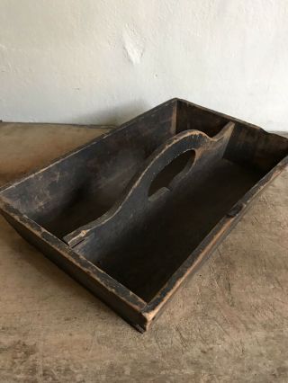 Old Antique Wooden Silverware Caddy Holder Tote Grungy Surface AAFA 3