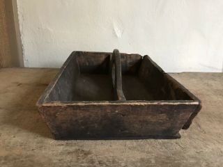 Old Antique Wooden Silverware Caddy Holder Tote Grungy Surface AAFA 7