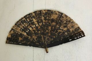 Antique Hand Carved Tortoise Shell Hand Brise Fan