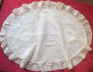 Antique French Hand Made Embroidered Normandy Lace Boudoir Pillow