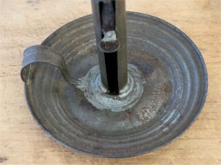 Antique 19th C SHAKER Tin PUSH UP Early Pan Base CANDLESTICK Early Lighting 7