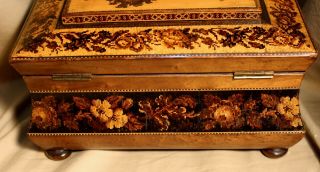 Victorian Tunbridge Inlaid Fitted Sewing Box Decorated with Castle Scene c.  1855 5