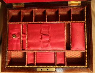 Victorian Tunbridge Inlaid Fitted Sewing Box Decorated with Castle Scene c.  1855 8