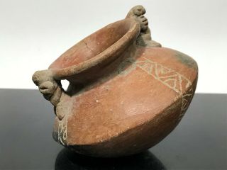 Ancient Pre - Columbian Artifact Geometric Figural Pottery Water Vessel Vase 2