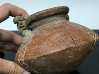 Ancient Pre - Columbian Artifact Geometric Figural Pottery Water Vessel Vase 4