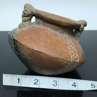 Ancient Pre - Columbian Artifact Geometric Figural Pottery Water Vessel Vase 7