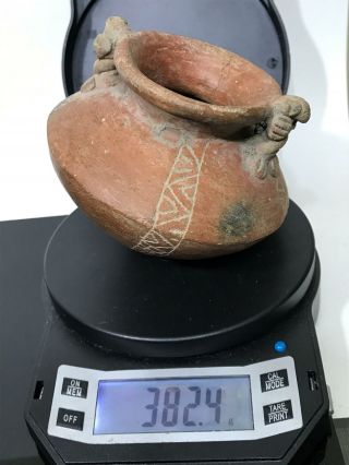 Ancient Pre - Columbian Artifact Geometric Figural Pottery Water Vessel Vase 9