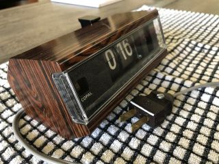 Vintage NOS Rare 1968 Copal Lighted Accurate Flip Alarm Woodgrain Clock Japan 2