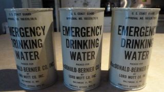 X3 Vintage Full Cold War Era Emergency Canned Drinking Water Coast Guard