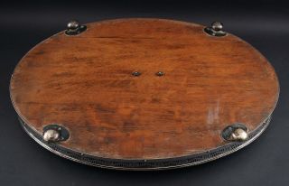 Antique Victorian Silverplate Quartered Oak Wood Oval Gallery Footed Tray 10