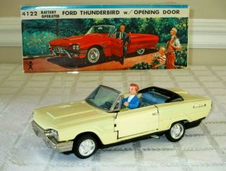 Vintage Ford Thunderbird Tin Toy W Opening Door - W Box - Bandai Japan - 11 " - B/opp
