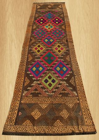 Authentic Hand Knotted Vintage Suzani Kilim Wool Area Rug Runner 8 X 2 Ft (8018)