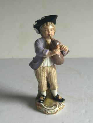 Antique Meissen Porcelain Figure Boy With Bagpipes Incised Marks Kaendler