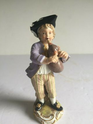 Antique Meissen Porcelain Figure BOY WITH BAGPIPES Incised Marks KAENDLER 7