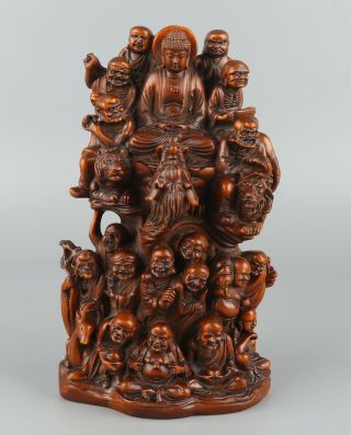 Chinese Exquisite Hand - Carved Buddha Luohan Carving Boxwood Statue