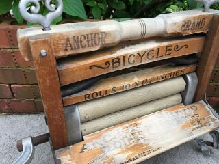 Vintage Anchor Bicycle Wood Clothes Wringer Mangle Erie Pennsylvania Patent 1898 3