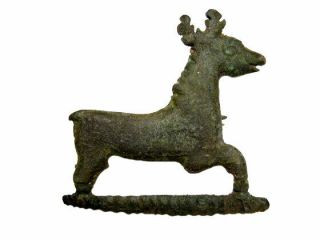 Rare Roman Period Bronze Zoomorphic Stag,  Deer Fibula,  Top,