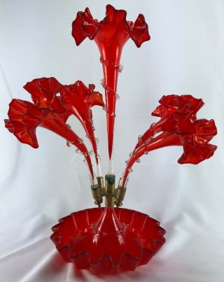 Antique Vintage Red Glass Epergne Center Piece