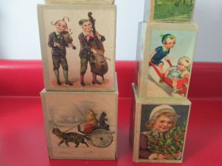 Late 1800s GERMANY - PAPER LITHO & WOOD - 8 GRADUATED CHILDREN ' S BLOCKS - BLISS 3