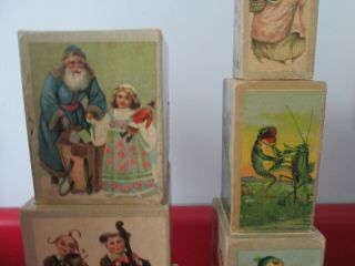 Late 1800s GERMANY - PAPER LITHO & WOOD - 8 GRADUATED CHILDREN ' S BLOCKS - BLISS 5