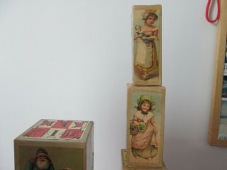 Late 1800s GERMANY - PAPER LITHO & WOOD - 8 GRADUATED CHILDREN ' S BLOCKS - BLISS 6