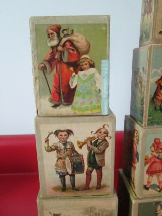 Late 1800s GERMANY - PAPER LITHO & WOOD - 8 GRADUATED CHILDREN ' S BLOCKS - BLISS 9