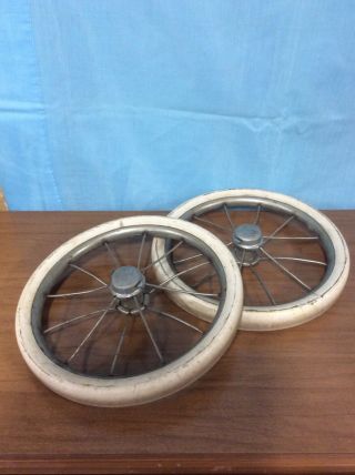 2 Vintage Wire Spoke Baby Buggy Carriage Stroller Wheels 11 1/2”