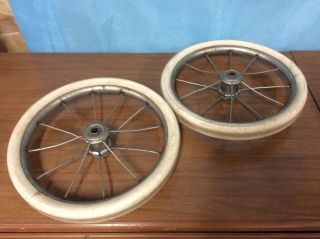 2 Vintage Wire Spoke Baby Buggy Carriage Stroller Wheels 11 1/2” 3