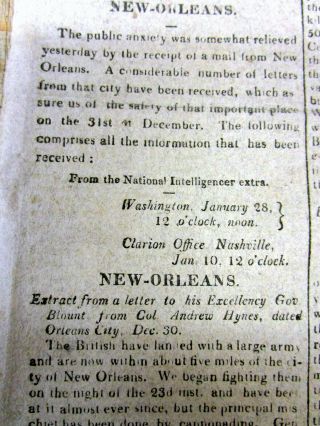 1815 War of 1812 newspaper with BATTLE OF ORLEANS General Andrew Jackson 2