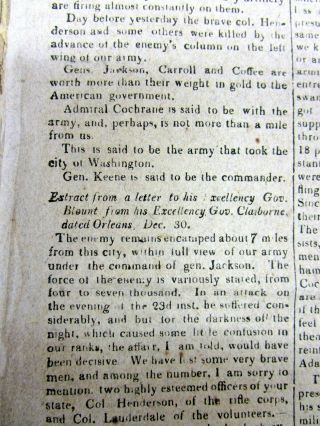 1815 War of 1812 newspaper with BATTLE OF ORLEANS General Andrew Jackson 3