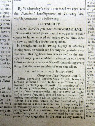 1815 War of 1812 newspaper with BATTLE OF ORLEANS General Andrew Jackson 4