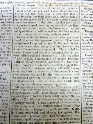 1815 War of 1812 newspaper with BATTLE OF ORLEANS General Andrew Jackson 6