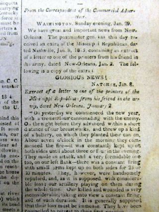 1815 War of 1812 newspaper with BATTLE OF ORLEANS General Andrew Jackson 8