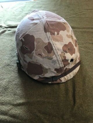 Late Ww2 Usmc Combat Helmet With 1951 Dated Korean War Camouflage Cover