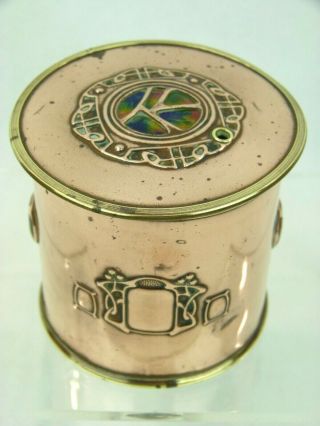 A Stunning Art Nouveau/ Arts & Crafts Copper and Enamel String Box.  Liberty & Co 5