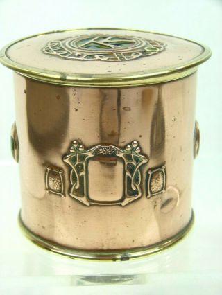 A Stunning Art Nouveau/ Arts & Crafts Copper and Enamel String Box.  Liberty & Co 6