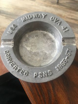 Uss Midway Cva - 41 Metal Ashtray,  Commemorative 1957,  Us Navy Collectible,  Rare